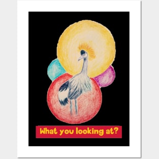 What are you looking at - crowned crane Posters and Art